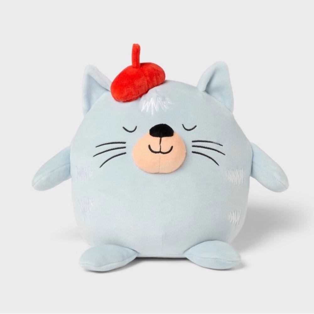 Pillowfort Weighted Plush Cat, Light blue, Stuffed Animal, 10x11 in